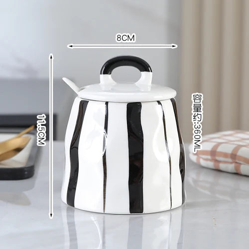 Black and White Striped European Ceramic Seasoning Cans, Home Seasoning Boxes, Home Kitchen Supplies.