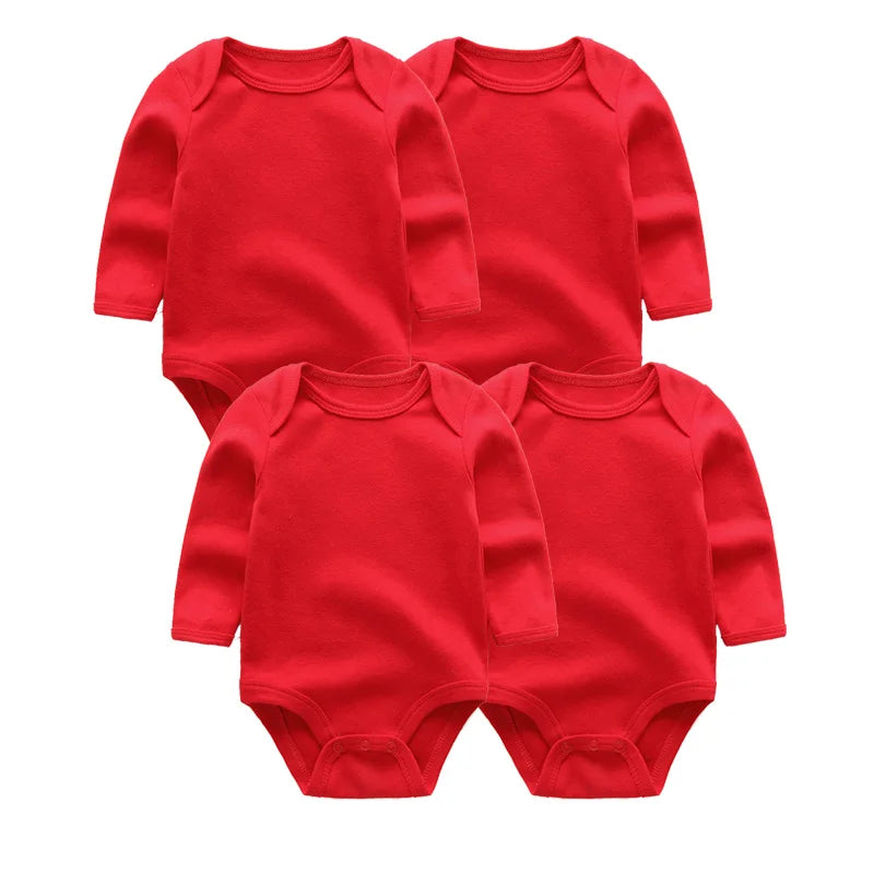 4Pieces Unisex Cotton Baby Girl Clothes New Born Long Sleeve Baby Boy Clothes Sets Print Anmial Bodysuit Solid Color Bebes