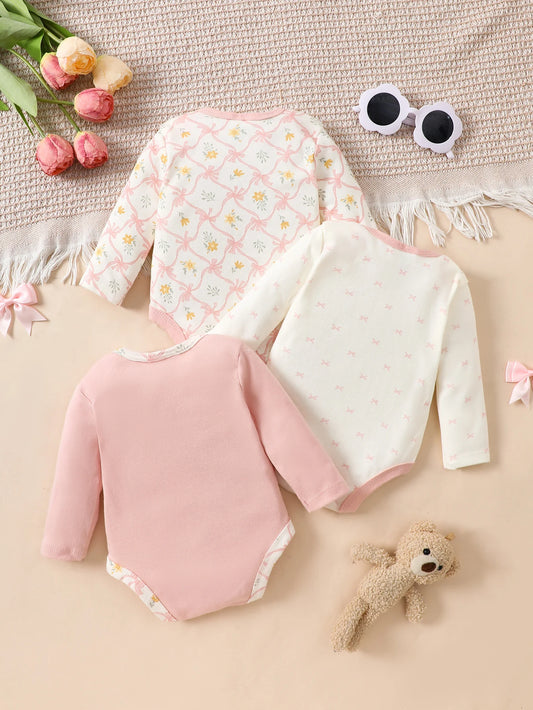 3PCS Baby girl onesie New style baby girl clothes Spring/Autumn long-sleeved onesie Cotton fabric Suitable for 0-9months