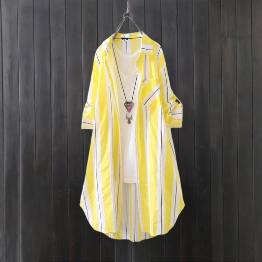 Chiffon shirt long-sleeved fashionable sun protection shirt top design loose striped shirt jacket plus size woman clothing
