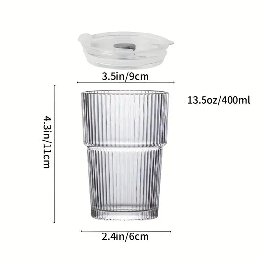6 pieces, 13.5oz/400ml, ribbed glassware vintage vertical striped glass cup-an elegant drinking utensil suitable for iced coffee