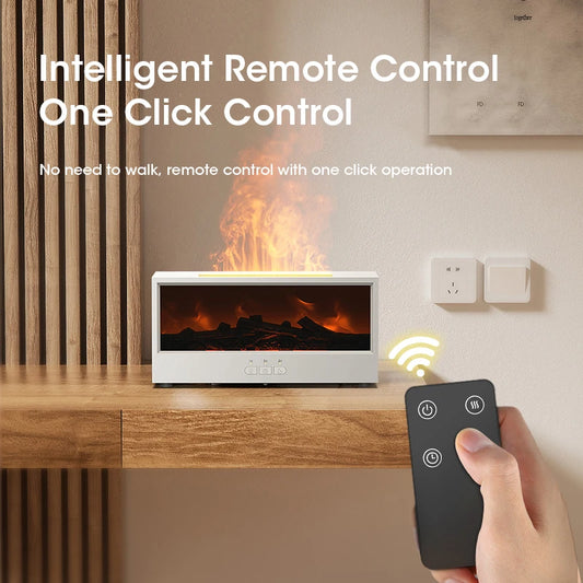Aroma Humidifier for Home Essential Oils Simulated Fireplace Diffuser with LED Light and Remote Control