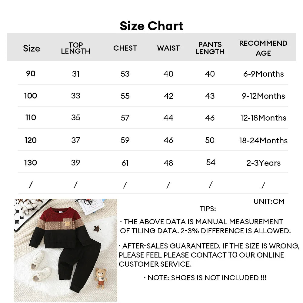 0-3 Years Baby&Kids Boy Clothing Set Three Color Spliced Top+Pants 2PCS Autumn and Winter Clothes Fashion Toddler Boy Costume