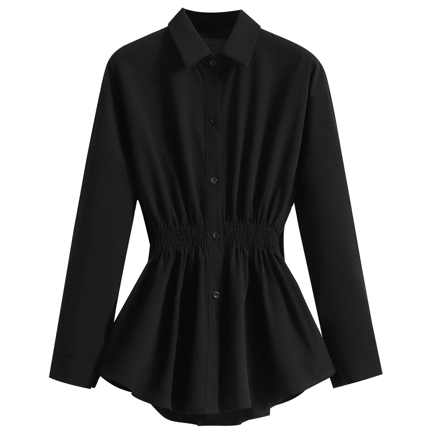 2026 Women's Plus Size Blouse Korean Style Spring Autumn Loose Elegant Casual Mid-length Tops Long Sleeved Waist Cinching Shirts