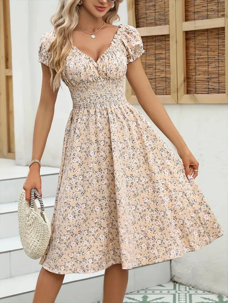 New European and American cross-border fashion women's vintage floral French-style dress