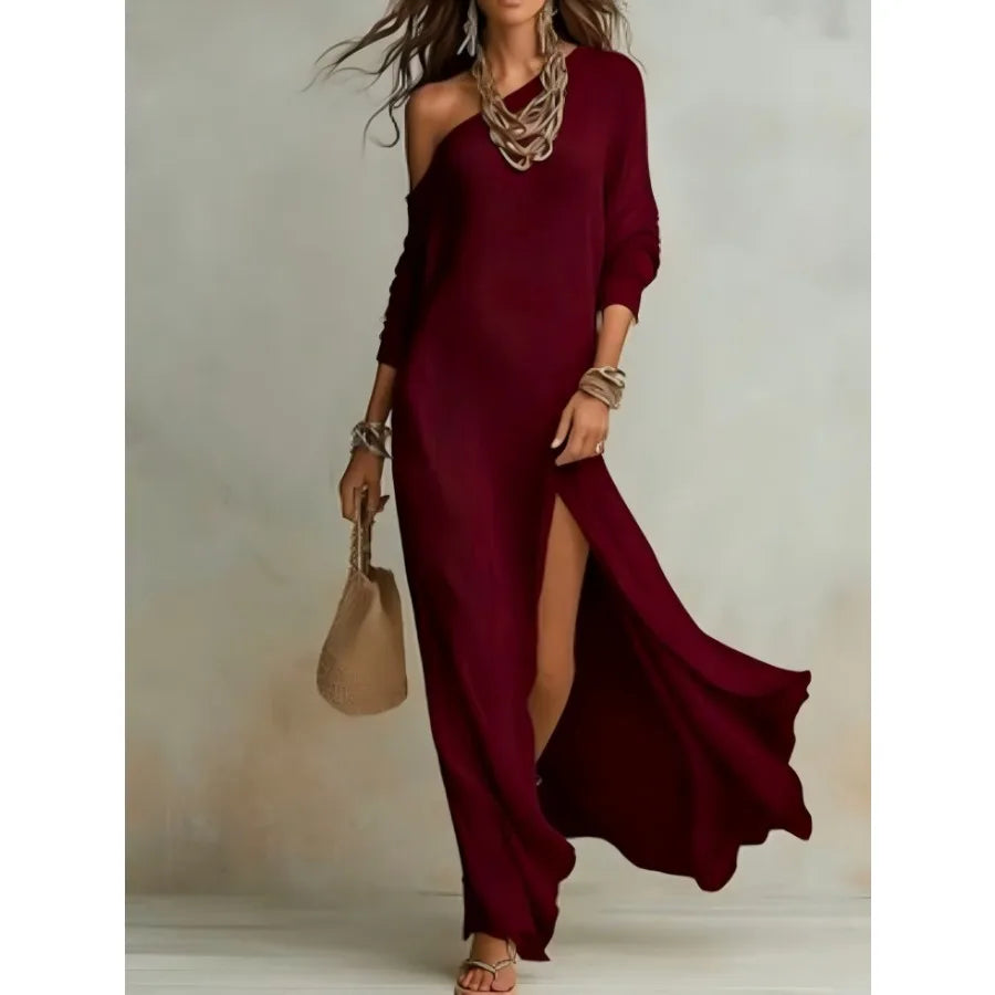 2026 European and American - Summer New Style Elegant Long-sleeved Knitted Pleated Split Women's Dress