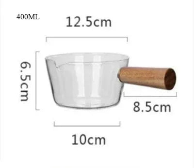 400/600ml Glass Wood Handle Practical Cute Milk Pot Soup Pan Glass Wooden Handle Pot Stable Single Handle Pots Cooking Pot Tools