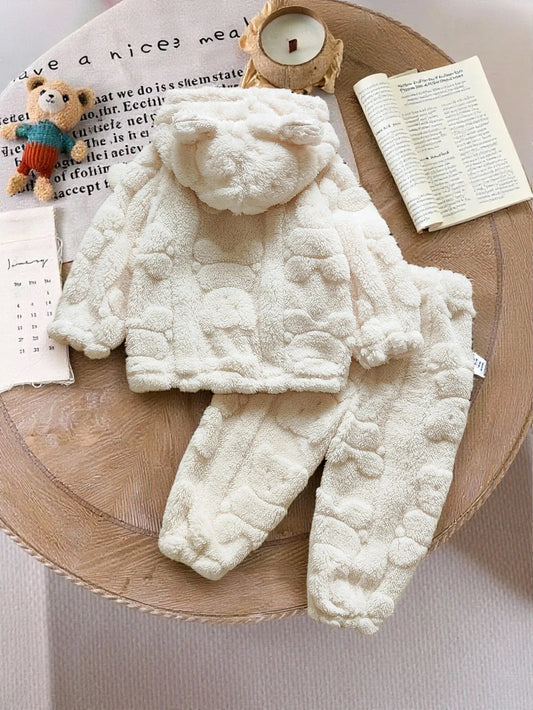 Baby Girls Cotton Clothing Sets Autumn Winter Boys Coral Fleece Warm Cartoon Sweatshirt Hooded+Pants 2PCS Outfit Suit 1-3 Years