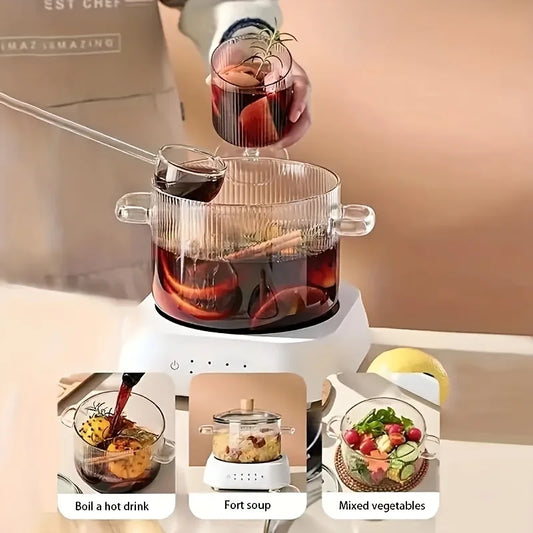 Glass Soup Pot With Double Insulated Handles And Lid 54oz Large Capacity Heat Resistant Glass Cookware For Home Kitchen