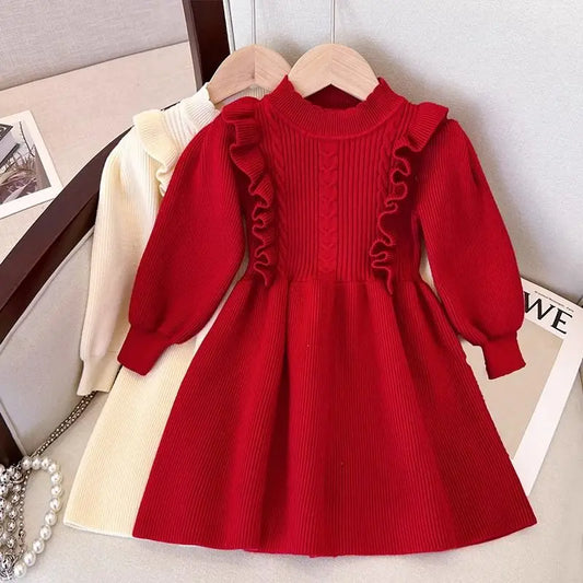 Stylish Thickened Knit Princess Dress for Baby Girls 2025 Spring Autumn New Style Red