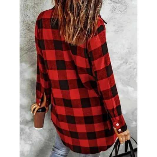 Plus Size Women Plaid Coats Fashion Flannel Color Blocking Single Breasted Casual Jackets Female Lapel Loose Tops