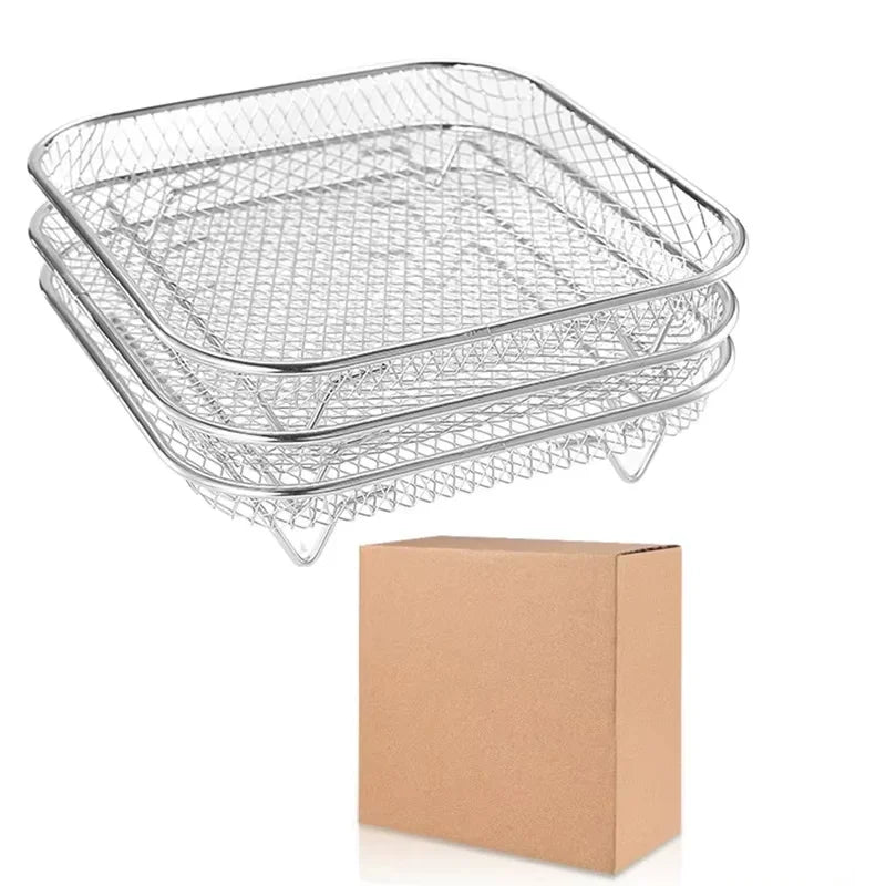 3Layers Air Fryer Rack Stainless Steel Stackable Grill Food Dehydrator Basket Air Fryer Accessory Cook Several Food in One Time