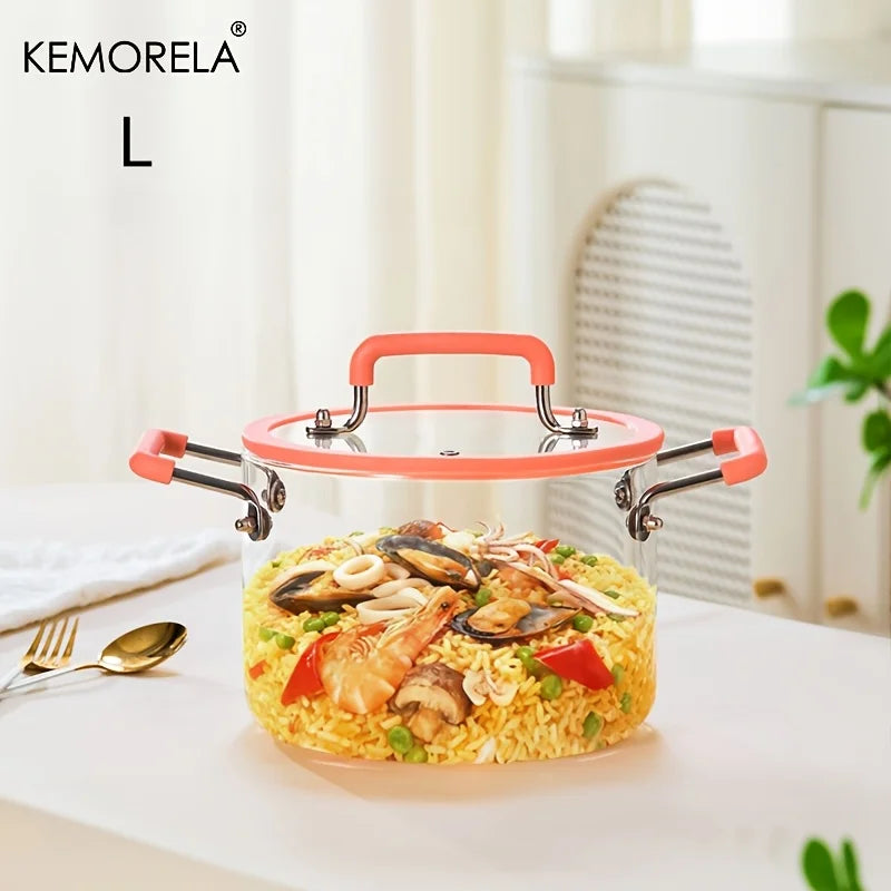 1PCS Glass Saucepan with Lid Multiple Capacity Options Heat-Resistant Glass Cooking Pot Dual Handle Soup Pot Kitchen Cooking