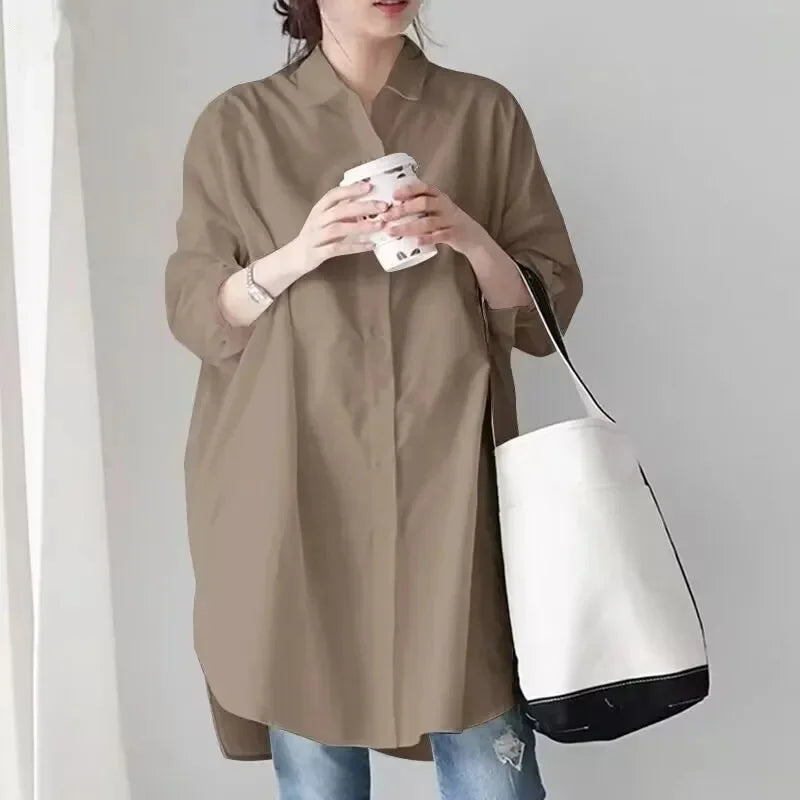 White Loose Long Sleeve Women's Shirt Lazy Design Sense Fashionable Midi New Style Button up Casual Office Wear