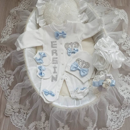 5pcs Newborn Baby Boy Outfits Kids Clothing Real Cotton Infant0 Products Shirt Pants Mittens Receiving Blanket