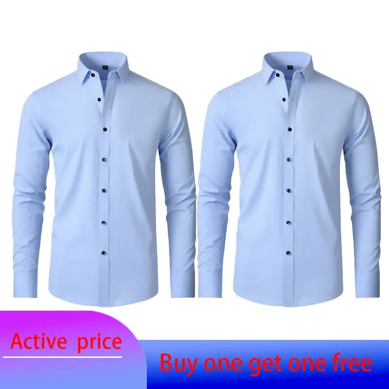 6xl New summer black White men's shirt elastic force non-iron long-sleeved business casual Oversize shirt mercerized vertical