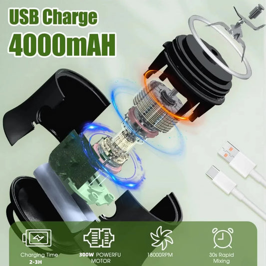 New 300W Powerful Juicer USB 4000mAh Battery Multi-use Juice Cup Grinder Outdoor Portable Fresh Fruit Blender Smoothie Juice Cup
