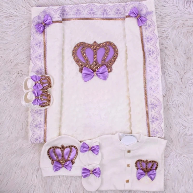Baby Girl Boy Princess Prince Hospital Exit Newborn Bling Outfits Baby Bottles Gift Set Baby Shower Gift 5pcs Crown Romper