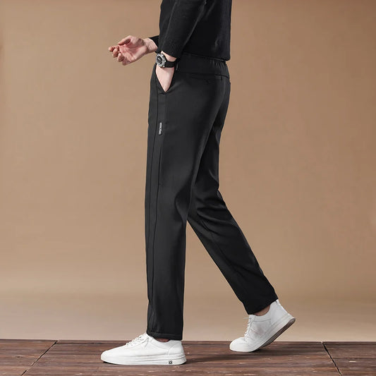 2025 Winter Men Fleece Casual Pants Stretch Warm Jogger Outdoors Plush Trousers Male Fashion Stretch Straight Sports Trousers