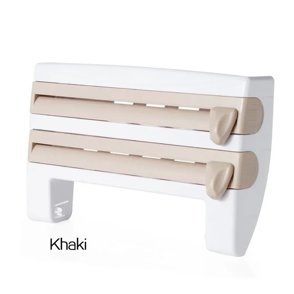 Kitchen Paper Towel Holder Wall-Mount Adhesive Tissue Hanger Sauce Bottle Rack 4In1 Cling Film Cutting Holder Organizer