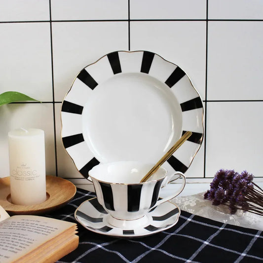 Black-and-white Hepburn Vintage Breakfast Plate Ceramic Striped Wave Dot Tableware Dinner Plates Dishes Serving Dishes