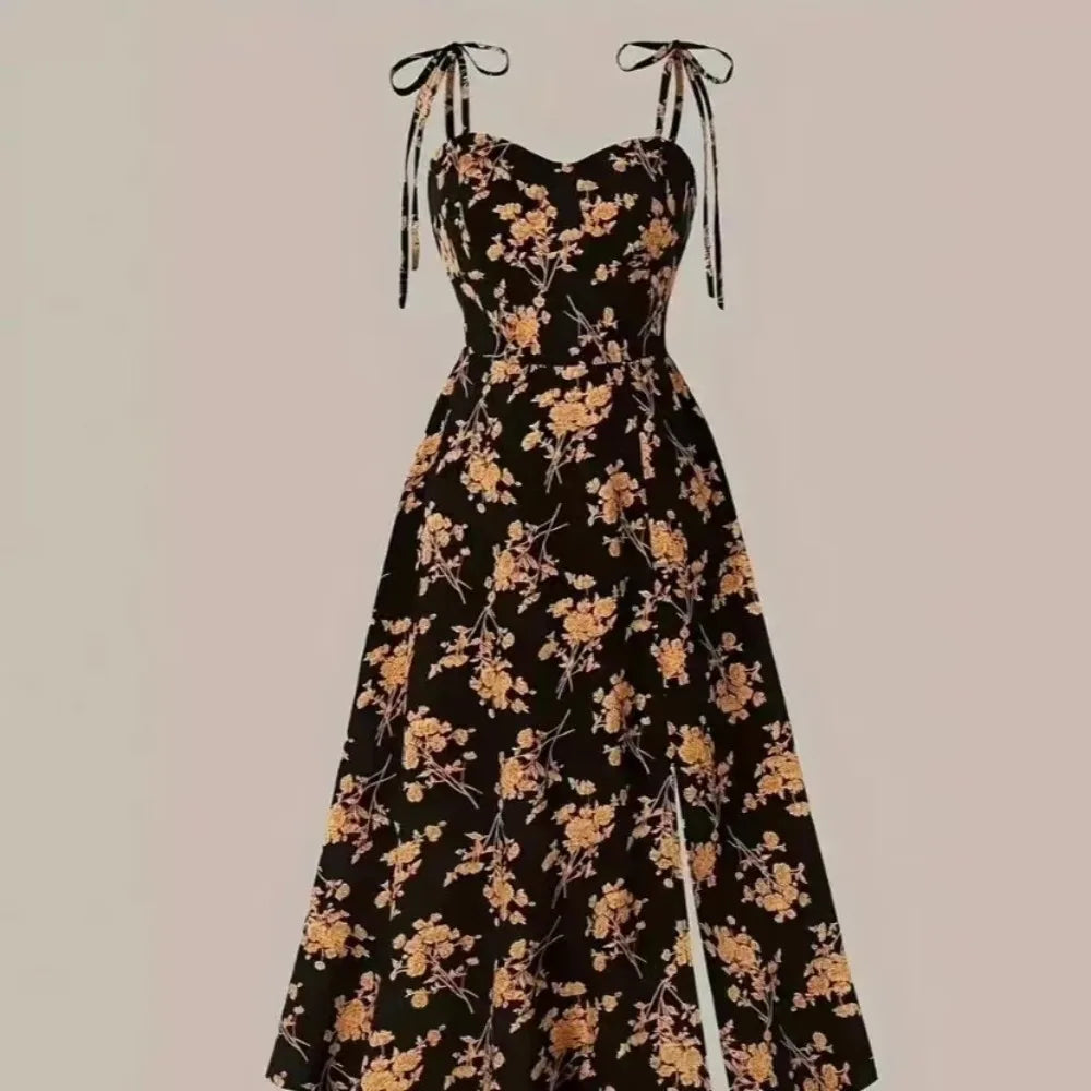 2026 Spring Summer Women Dress Photo Booth Props French Style Waist Floral Sleeveless Slim Fit Dress European Style
