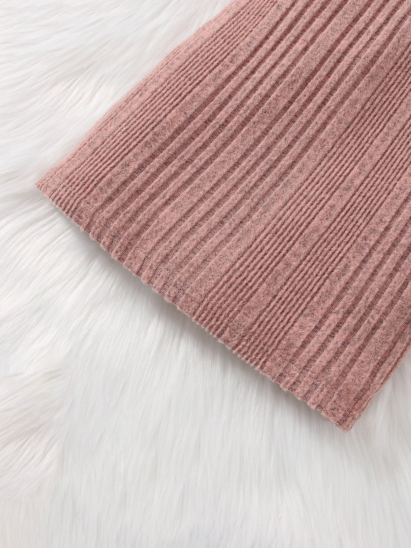 Autumn and winter girls' long sleeved round neck solid color pit stripe casual fashion cute knitted dress