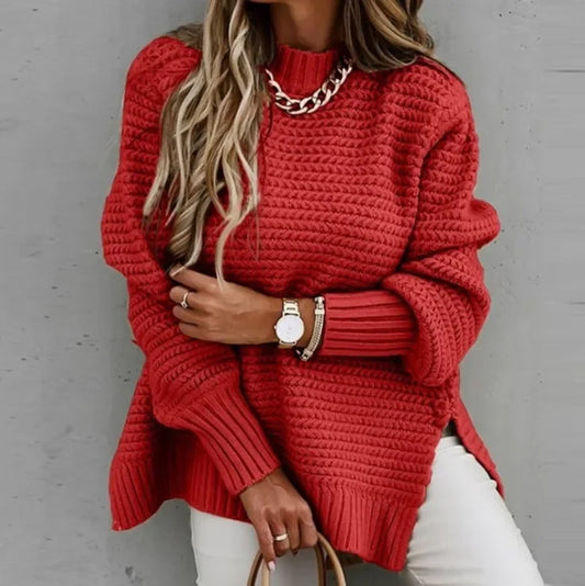 Loose Long Sleeve Knitted Sweater Women's Crew Neck Pullover Spring Autumn New Style Comfortable Polyester Fiber Top