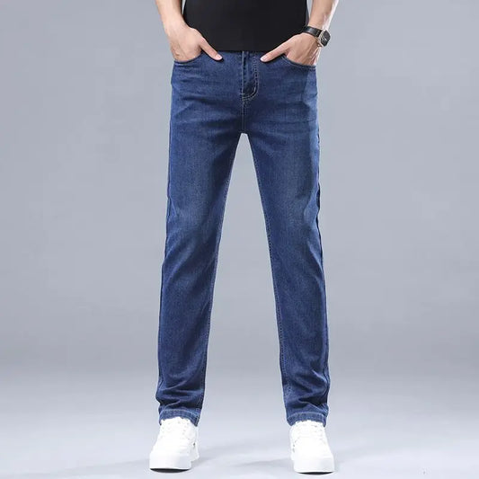 High-quality Autumn Winter Men's Slim Straight-leg Jeans Light Bussiness Casual Fashion Slimming Comfortable Style Male Trousers