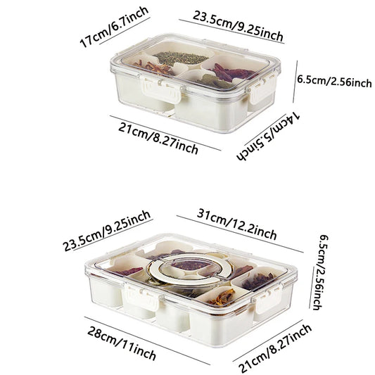 4/8 Grids Snackle Box Container Divided Serving Tray with Lid and Handle Portable Snack Platters for Fruits Snacks Perfect