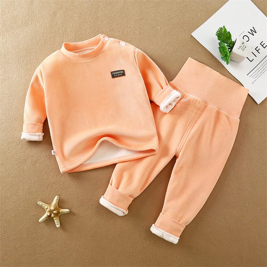 Newborn Padded Thickened Sets Baby Thermal Underwear outfit Boys Girls Fleece High Waist Suit Children's Clothing 0-4 Years