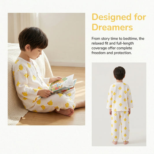 Spring Kids Cotton Gauze Pajamas Set 2-9Y Long Sleeve Soft Anti mosquito Loungewear Skin friendly Boys Girls Indoor Clothing