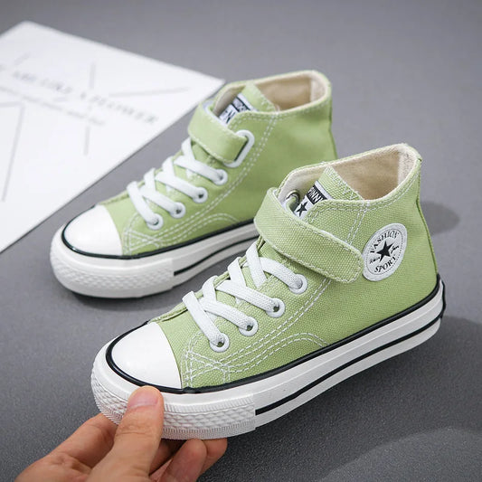 Student Casual Canvas Shoes New Children Hook and Loop Slip on Flat Board Shoes Kids Soft Bottom Non Slip Breathable Sneakers