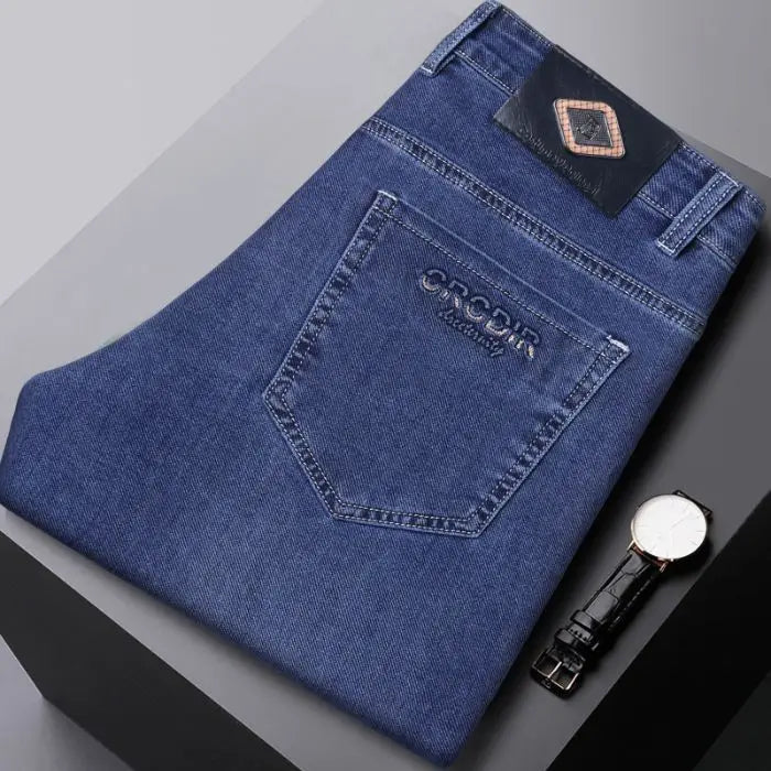 High-quality Autumn Winter Men's Slim Straight-leg Jeans Light Bussiness Casual Fashion Slimming Comfortable Style Male Trousers