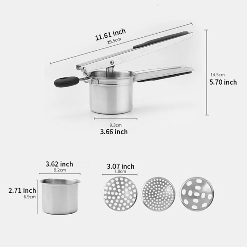 1PC stainless steel potato ricer with silicone handle and replaceable chassis potato mashers presses mashing mashed potatoes