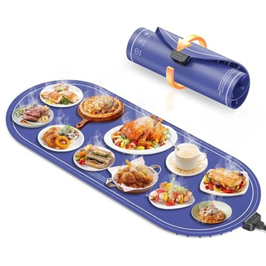 Warming Mat for Food Extra Large 36"x15" Food Warming Mat with Heat Insulation Pad Silicone Heating Mat for Food Rollable and P
