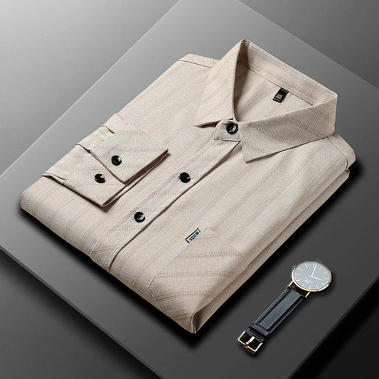 New Men's Business Casual Long Sleeved Printed Shirt with Wrinkle Resistance No Ironing Comfortable All Season Versatile Top