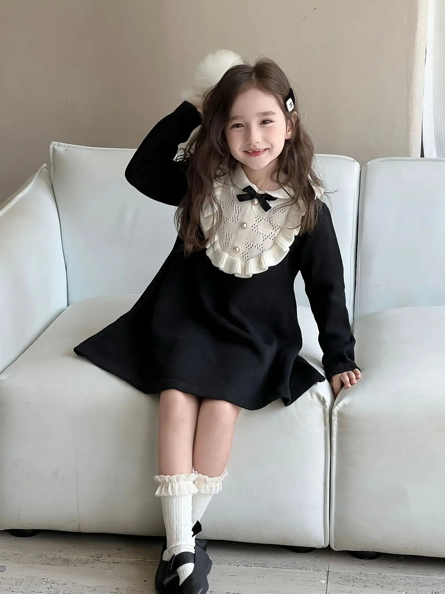 Girls Knitted Dresses 2025 Autumn and Winter New French Style Woolen Skirts Children Knitted Dresses
