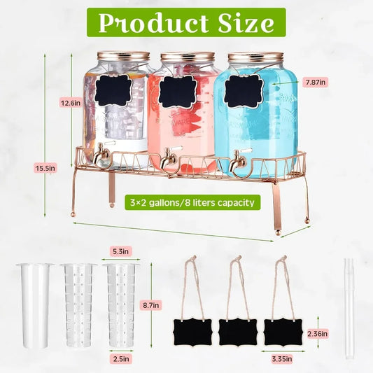 BestsellerBestseller3 pcs 2 gallon glass drink dispenser with stand and lid mason jar beverage dispenser with stainless steel sp