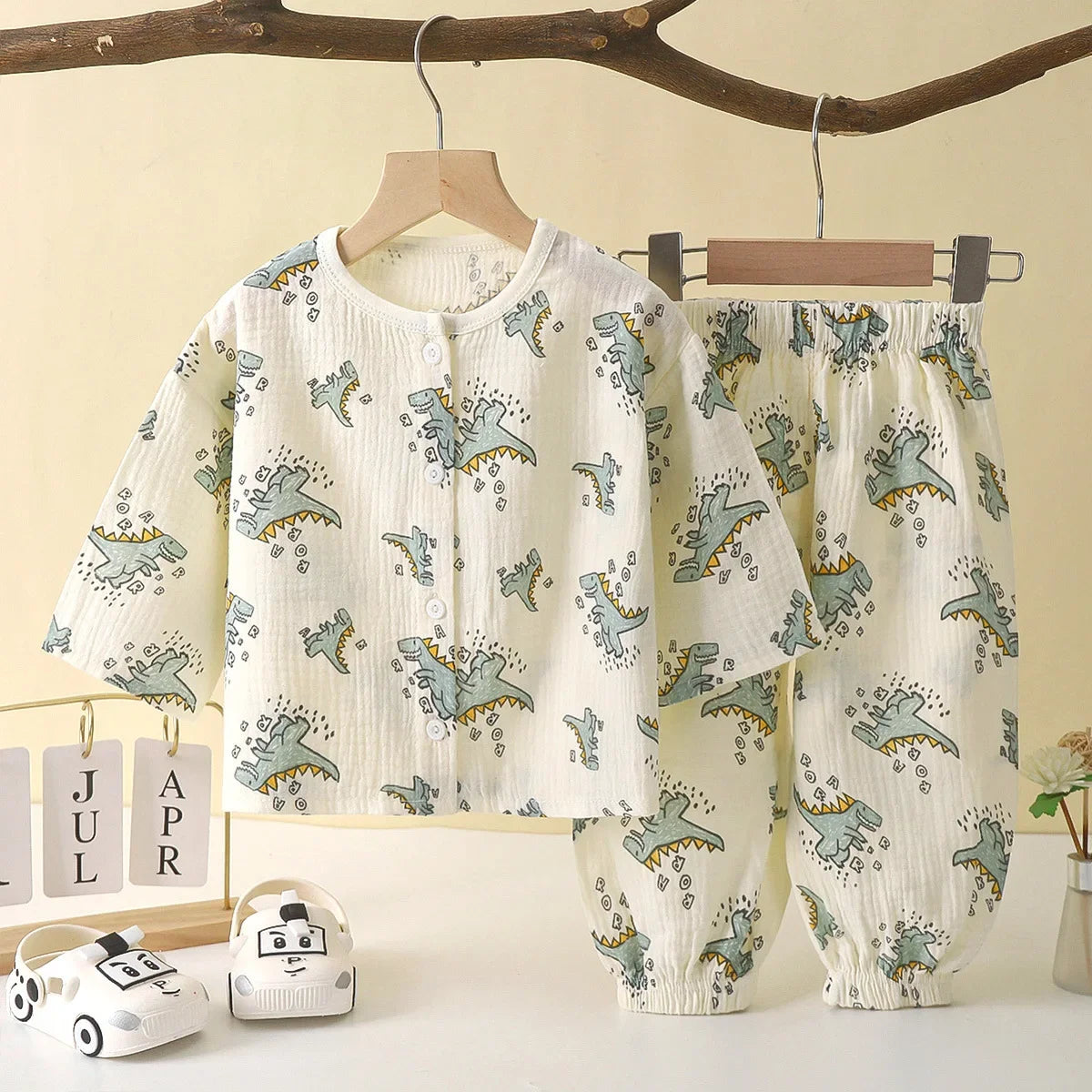 Tops+Pants Home Wear 2PCS Children Long Sleeve Pajamas Suits Boys Girls Sets Baby Cotton Yarn Clothes Sleepwear Outfits Kids
