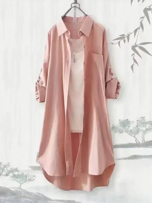 Plus Size Women Breathable Blouse Korean Shirt New Popular Loose Casual Fashion Simple Solid Female Long Sleeved Top Of Clothing