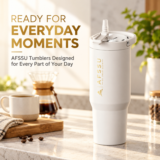AFSSU 32 oz Vacuum Insulated Tumbler with Flip Straw & Carry Handle, White