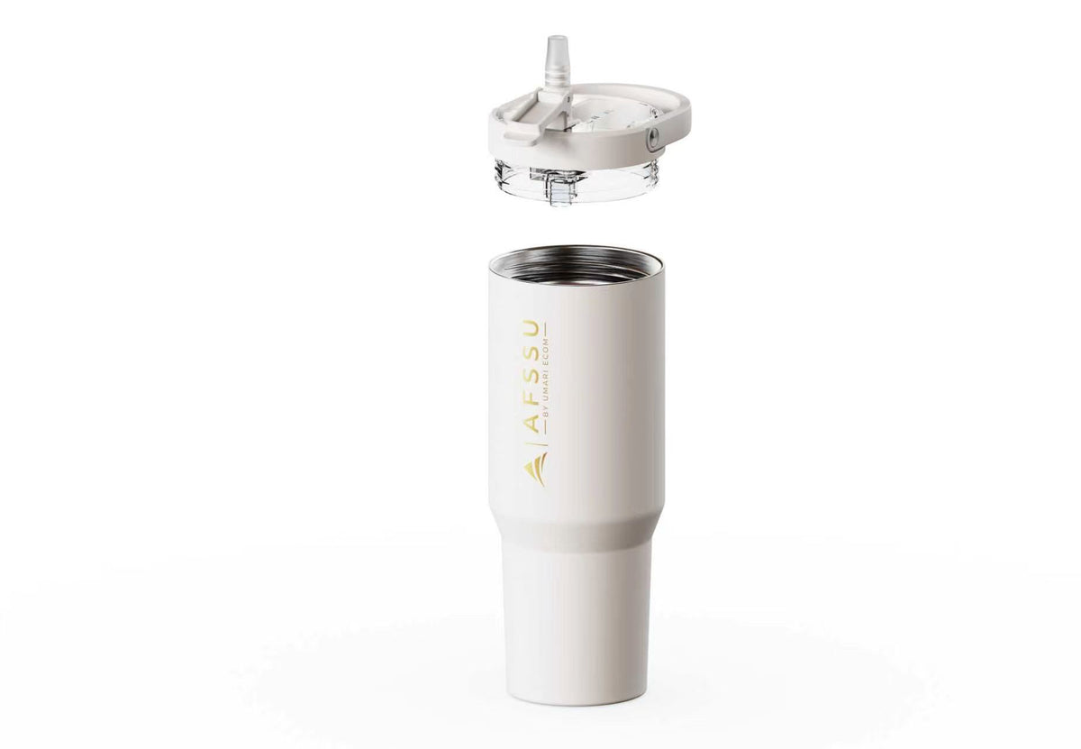 AFSSU 32 oz Vacuum Insulated Tumbler with Flip Straw & Carry Handle, White