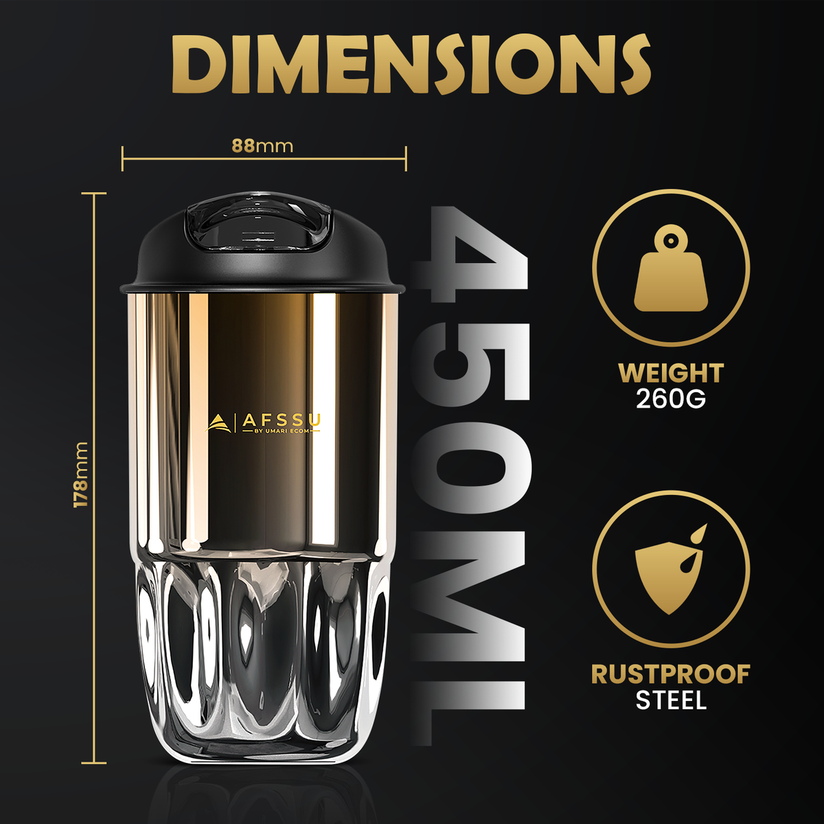 AFSSU 15.2 oz Vacuum Insulated Travel Mug, 316 Stainless Steel,