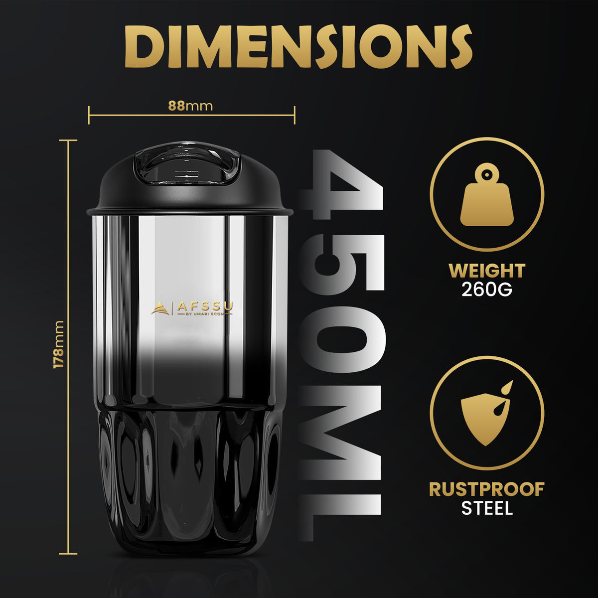AFSSU 15.2 oz Vacuum Insulated Travel Mug, 316 Stainless Steel
