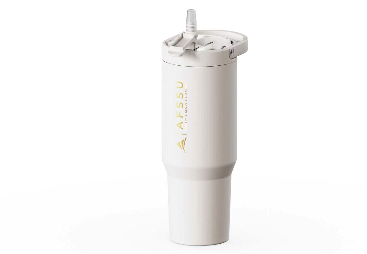 AFSSU 32 oz Vacuum Insulated Tumbler with Flip Straw & Carry Handle, White