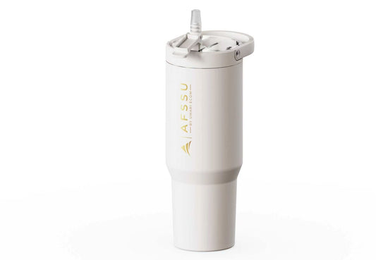 AFSSU 32 oz Vacuum Insulated Tumbler with Flip Straw & Carry Handle, White