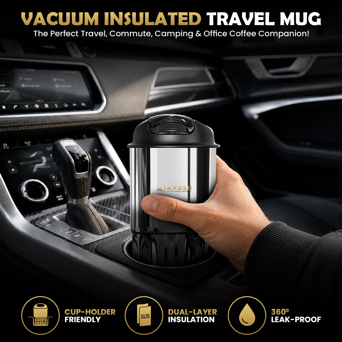 AFSSU 15.2 oz Vacuum Insulated Travel Mug, 316 Stainless Steel