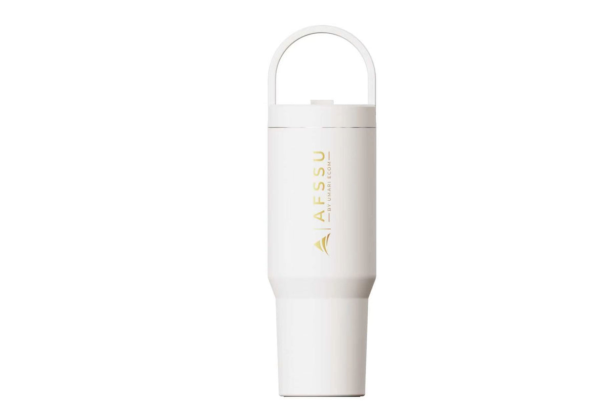 AFSSU 32 oz Vacuum Insulated Tumbler with Flip Straw & Carry Handle, White