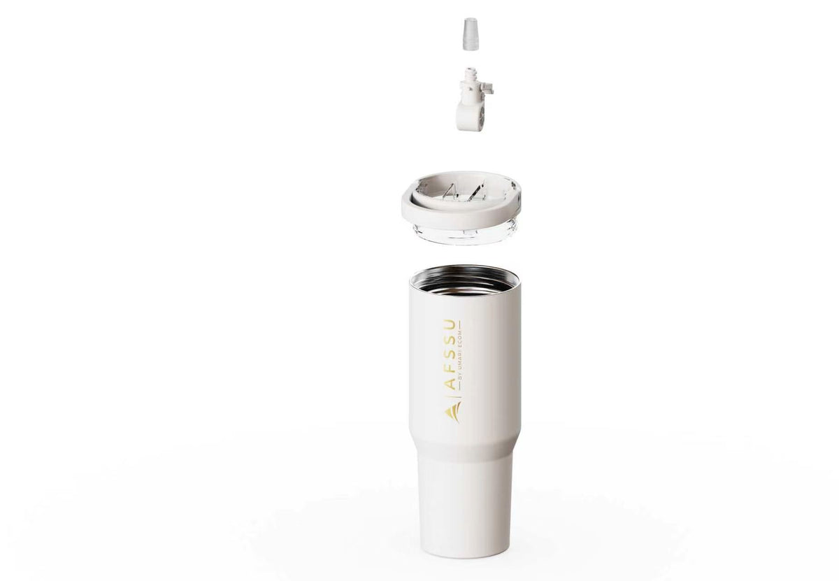 AFSSU 32 oz Vacuum Insulated Tumbler with Flip Straw & Carry Handle, White